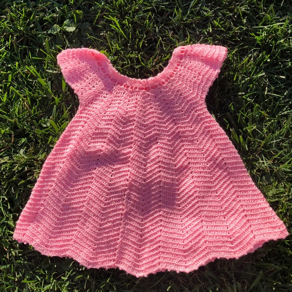 Handmade Crochet Baby Pink Dress - Picture 2 of 4